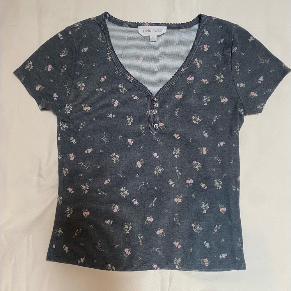 Pink Rose Floral V-Neck Top